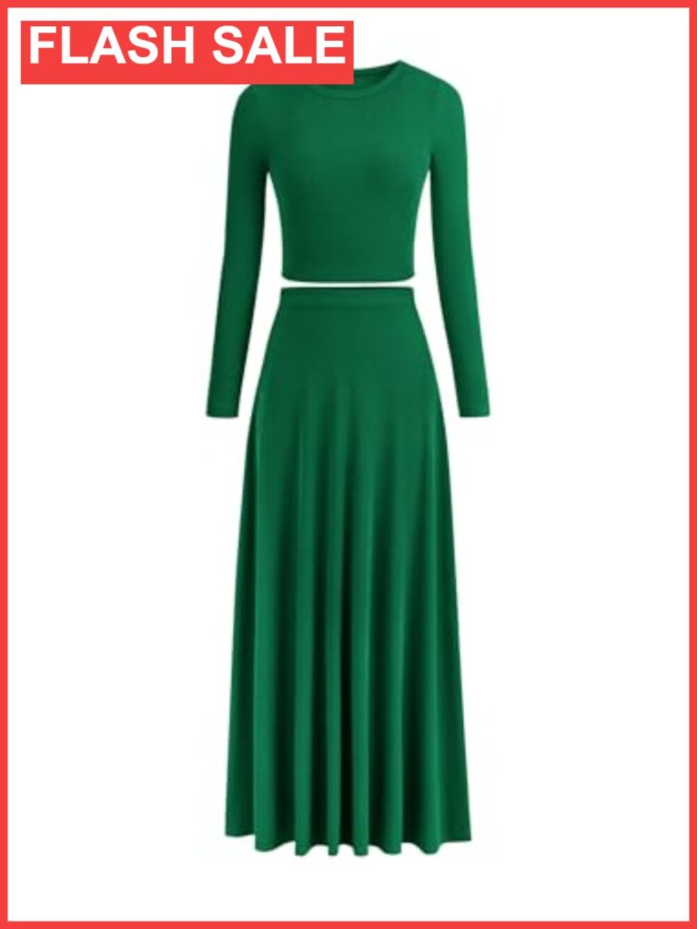 2 Piece Knit Skirt Set Long Sleeve Crop Top Ruffle Maxi Skirt